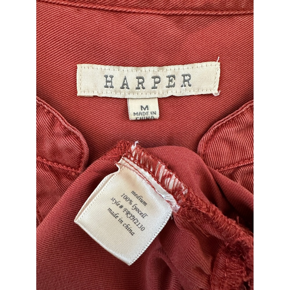Harper Peplum Blouse Women Medium Rust Red Long Sleeve Raw Hem Lyocell Boho - Picture 9 of 9